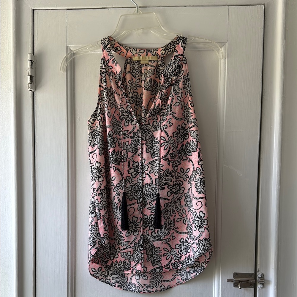 Floral Pink and Black Sleeveless Top